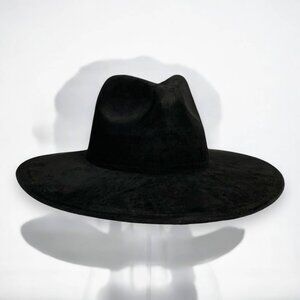 Black Wide Brim Tall Pinched Crown Fedora Rancher Hat  - NEW